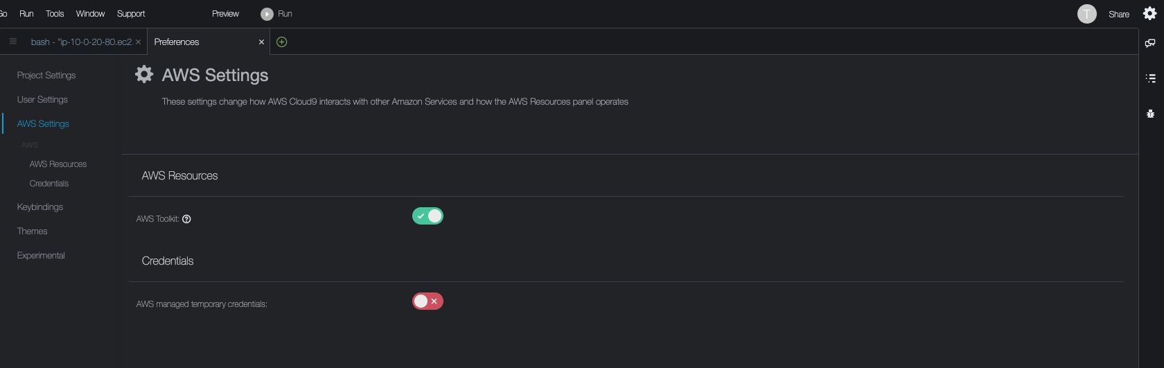 Cloud9 Screenshot: Preferences