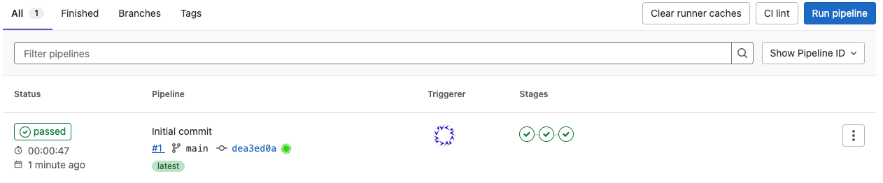 GitLab Screenshot: Build pipeline completed